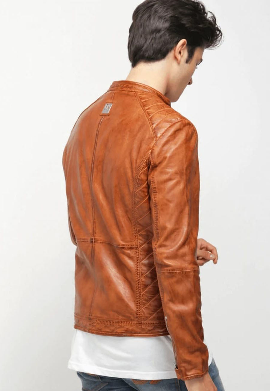 Men’s Camel Brown Leather Biker Jacket