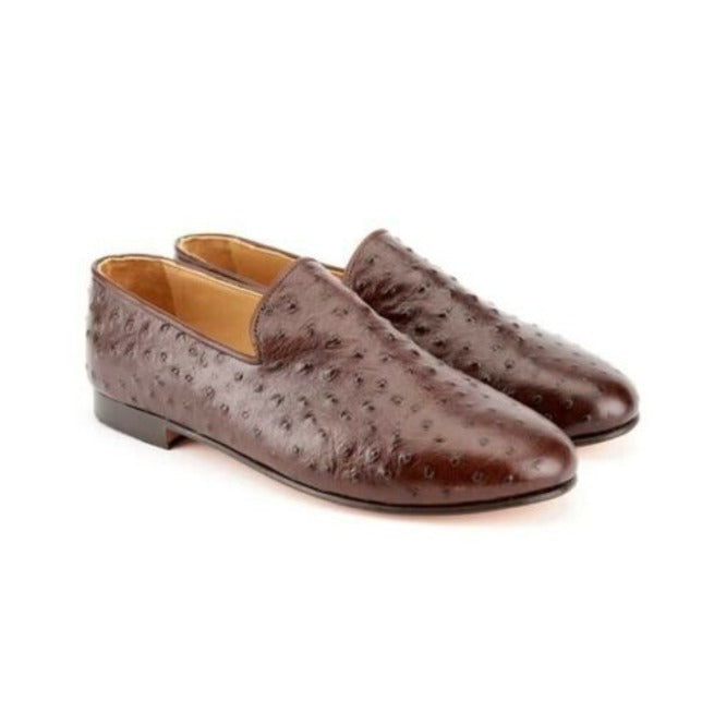 Handmade Brown Ostrich Leather Stylish Loafer Shoes for Men’s