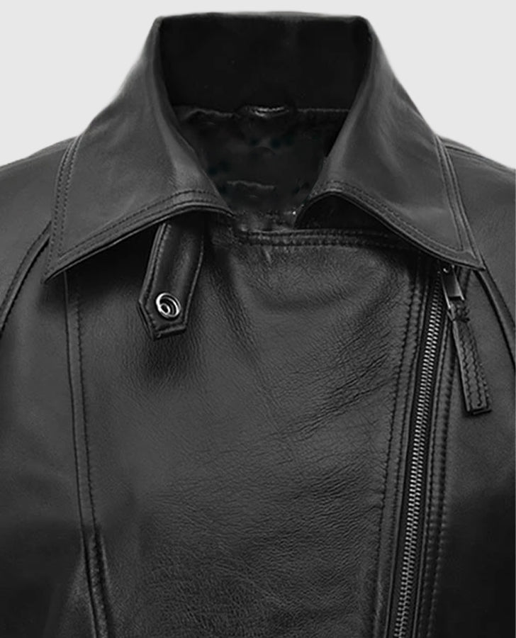 Women's Black & White Biker Leather Jacket