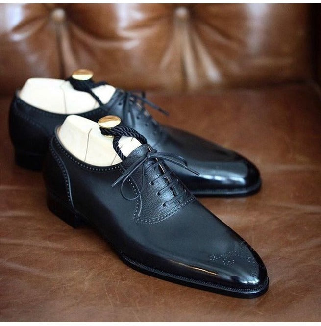 Handmade Men Black Formal Leather Shoes, Oxford Dress Black Shoes