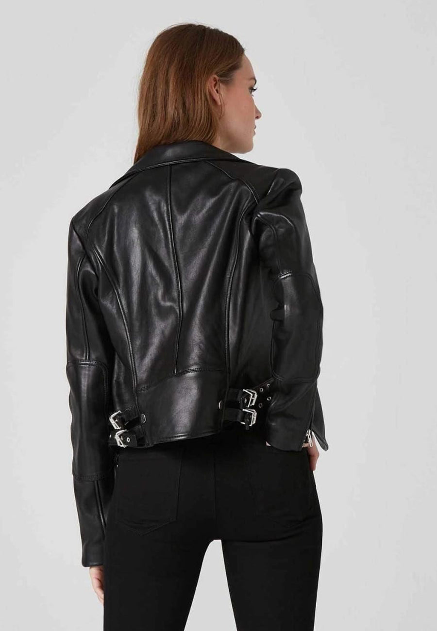 Women's Black Sheepskin Leather Biker Jacket