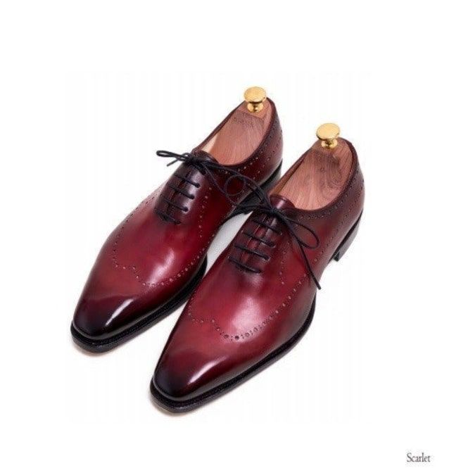 Handmade Men Burgundy Brogue Formal Shoes, Burgundy Dress Shoes, Shoes