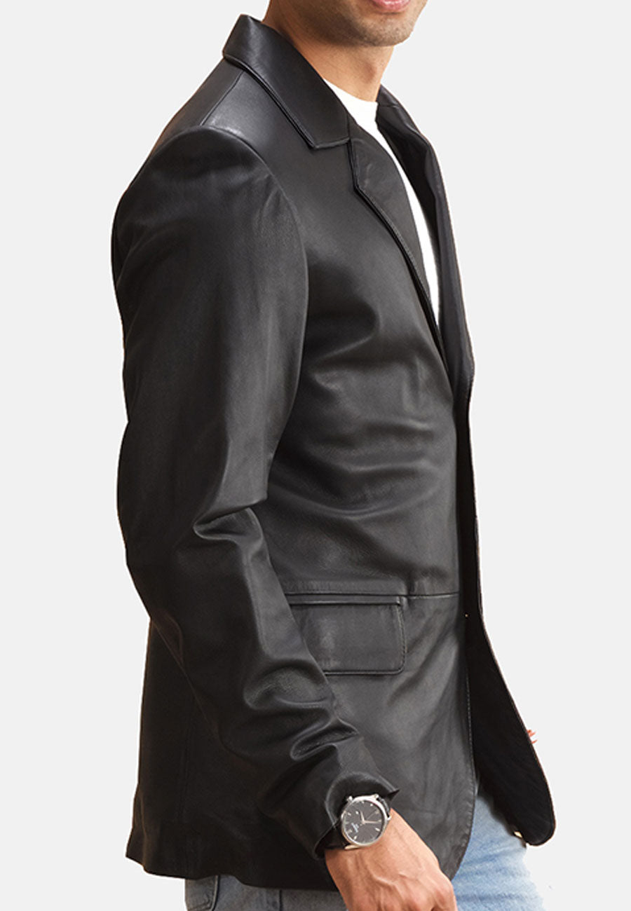 Men's Black Leather Long Coat