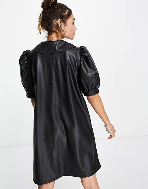 Handmade Genuine Crafted Leather shirt dress in black