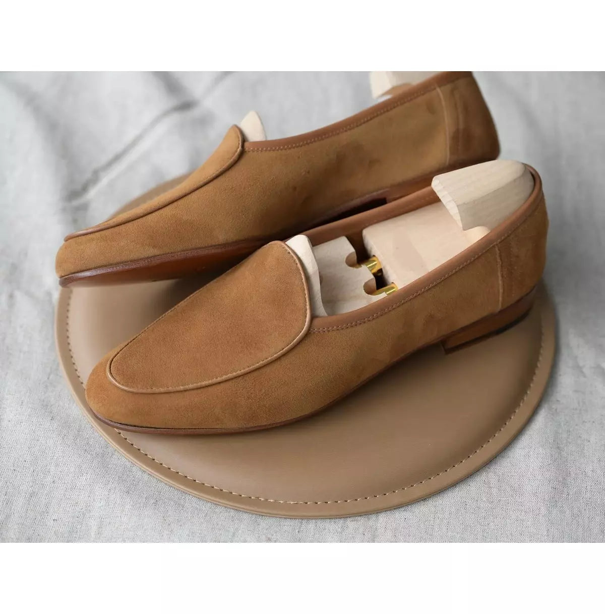 Handmade Mens Beige Suede Moccasins, Men Suede Penny Loafer, Shoes for Men