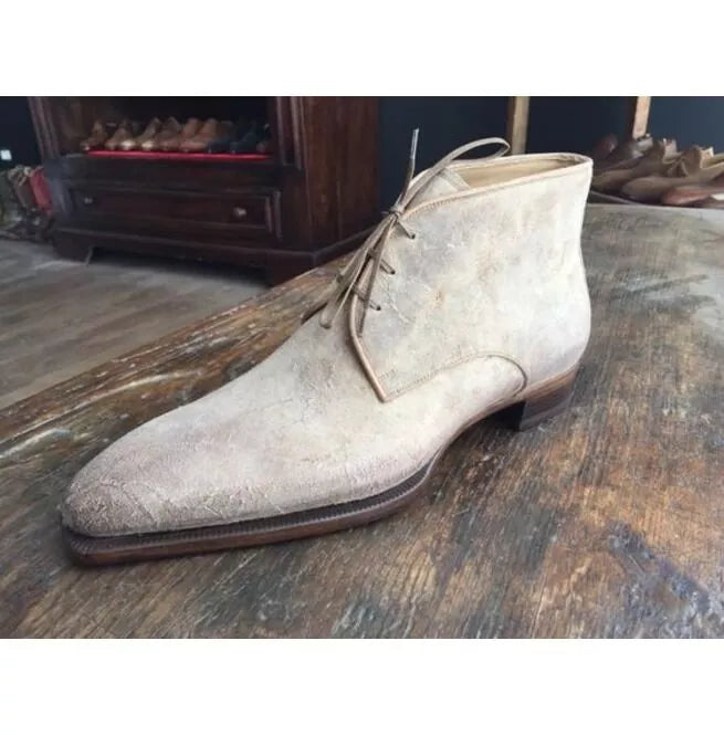 Handmade Men White Dress Boots, Men Chukka Style Formal Boots, Dress Boots