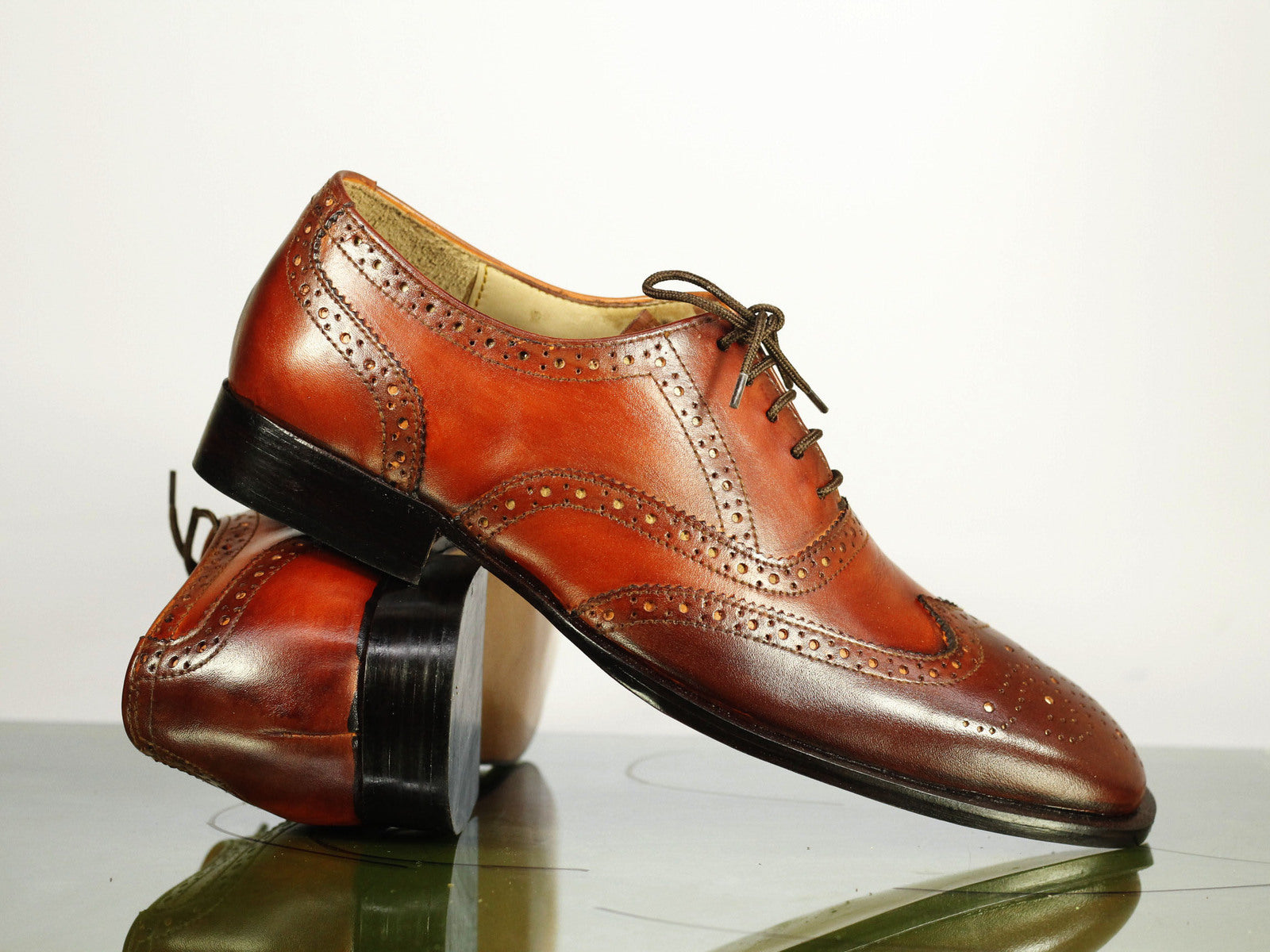 Handmade Men Brown Wing Tip Brogue Leather Formal Shoes