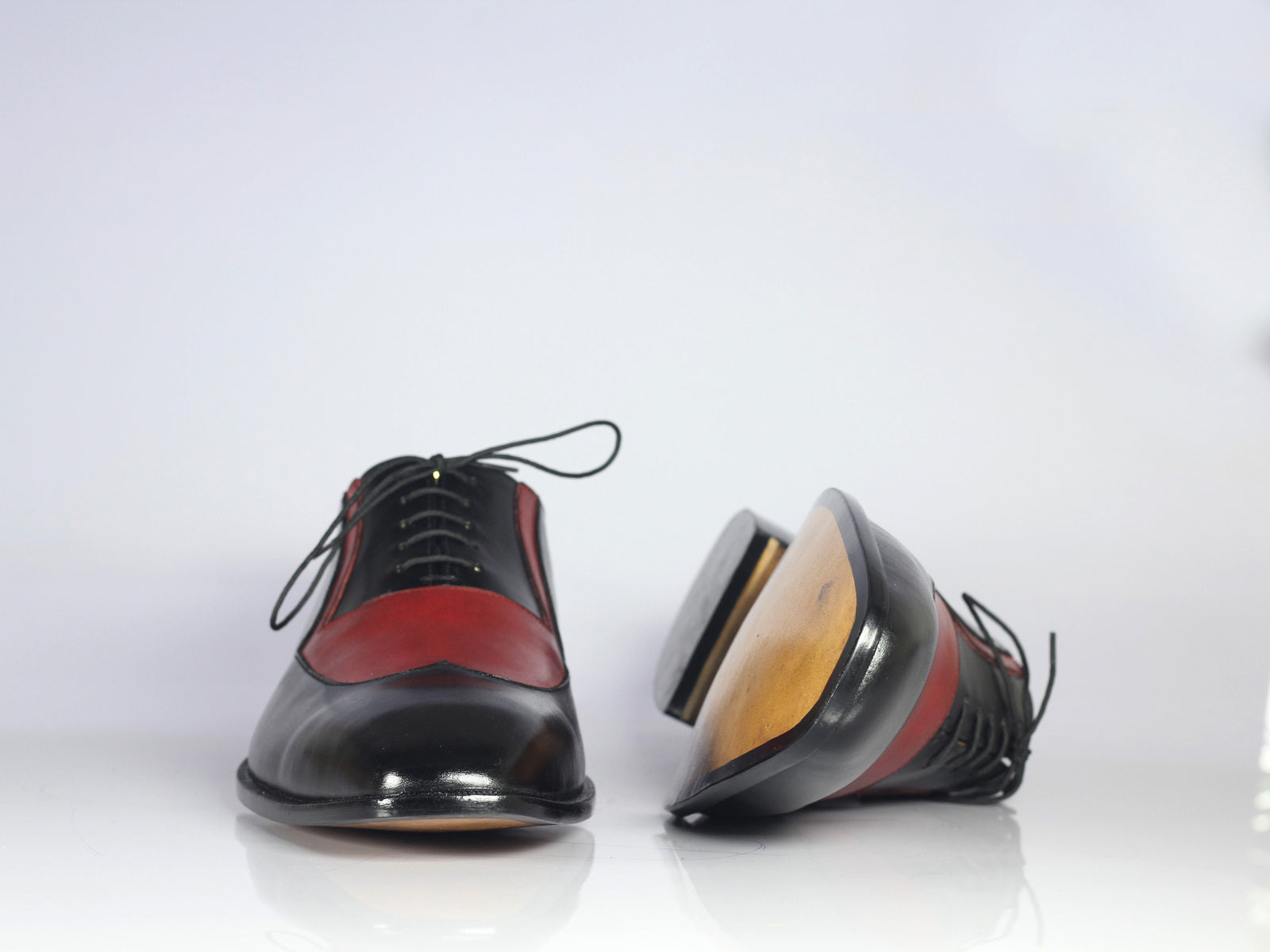 Handmade Men's Black Red Wing Tip Leather Formal Shoes