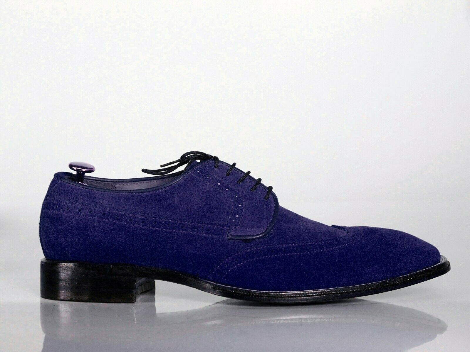 Handmade Men's Navy Blue Wing Tip Suede Formal Shoes, Men Designer Dress Shoes