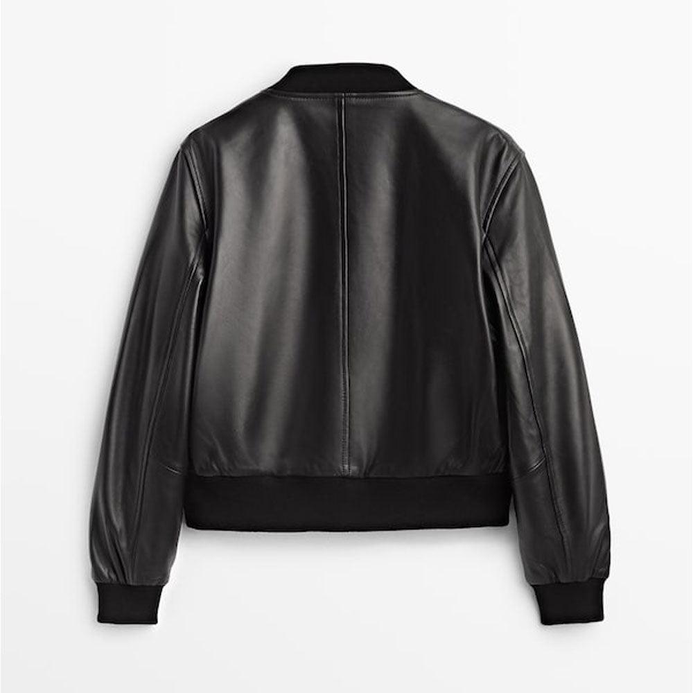 Timeless Black Leather Bomber Jacket for Effortless Style