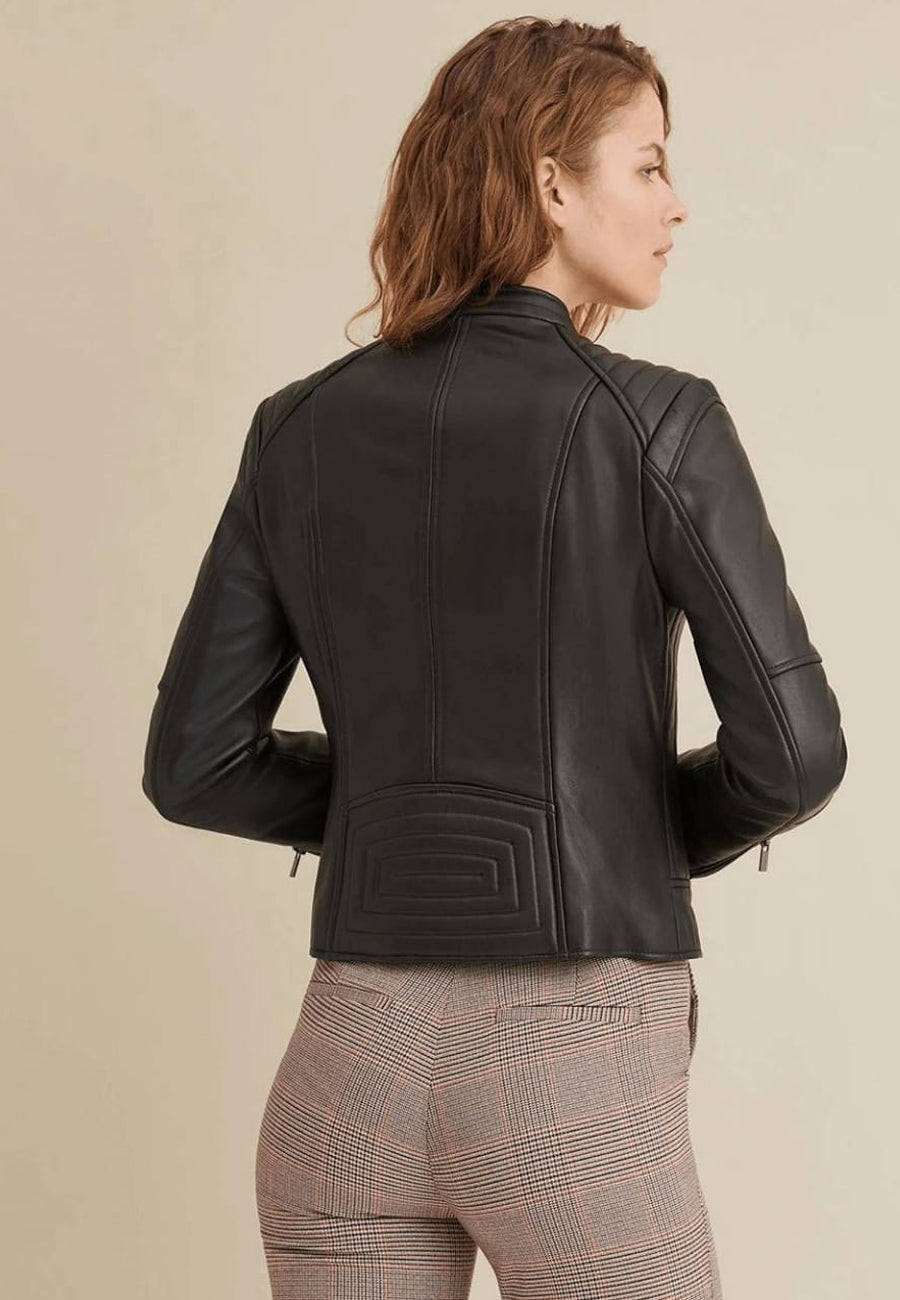 Women's Black Leather Biker Jacket