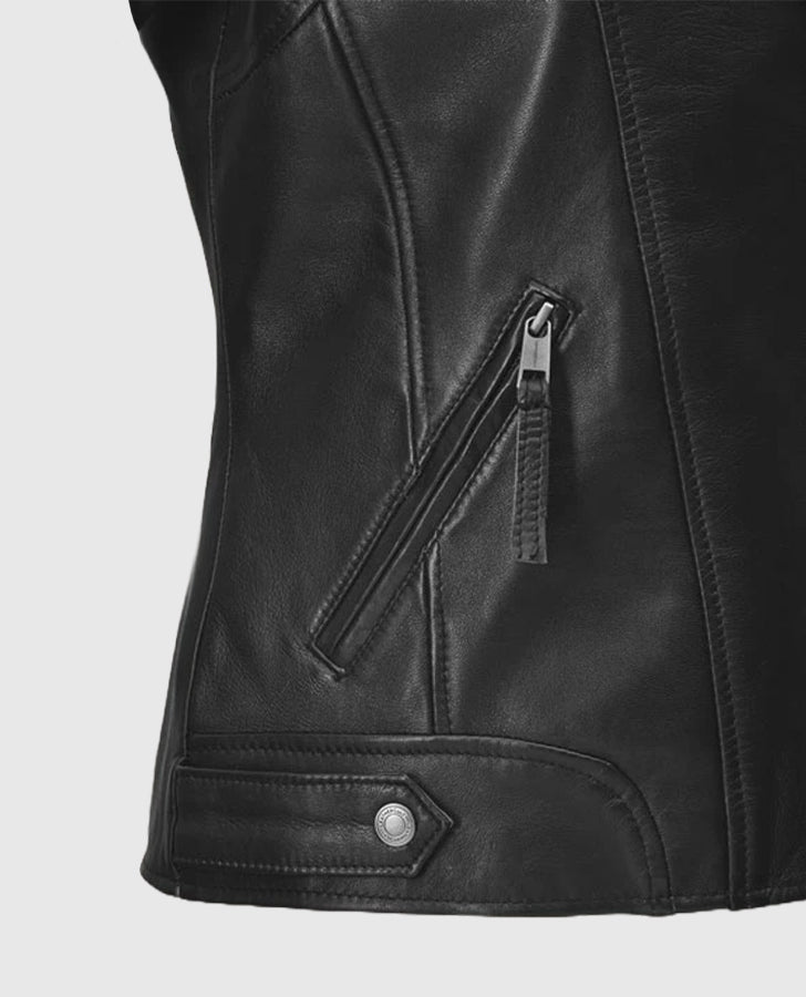 Women's Black & White Biker Leather Jacket