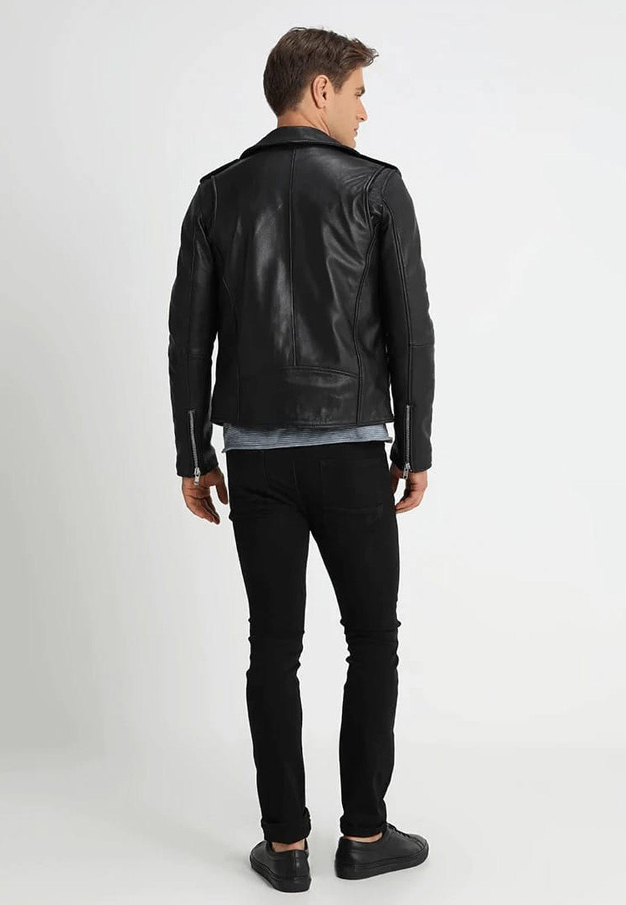 Men's Black Leather Biker Jacket