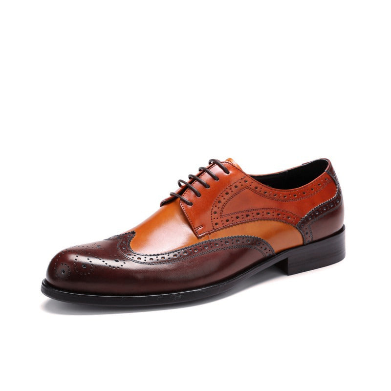 Men Maroon Orange Cont Brogue Toe Wing Tip Oxford Genuine Leather Shoes