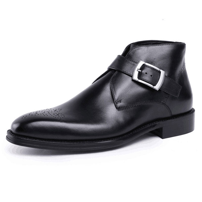 Magnificiant Leather Chukka Black Single Buckle Strap Brogues Toe Men Boots