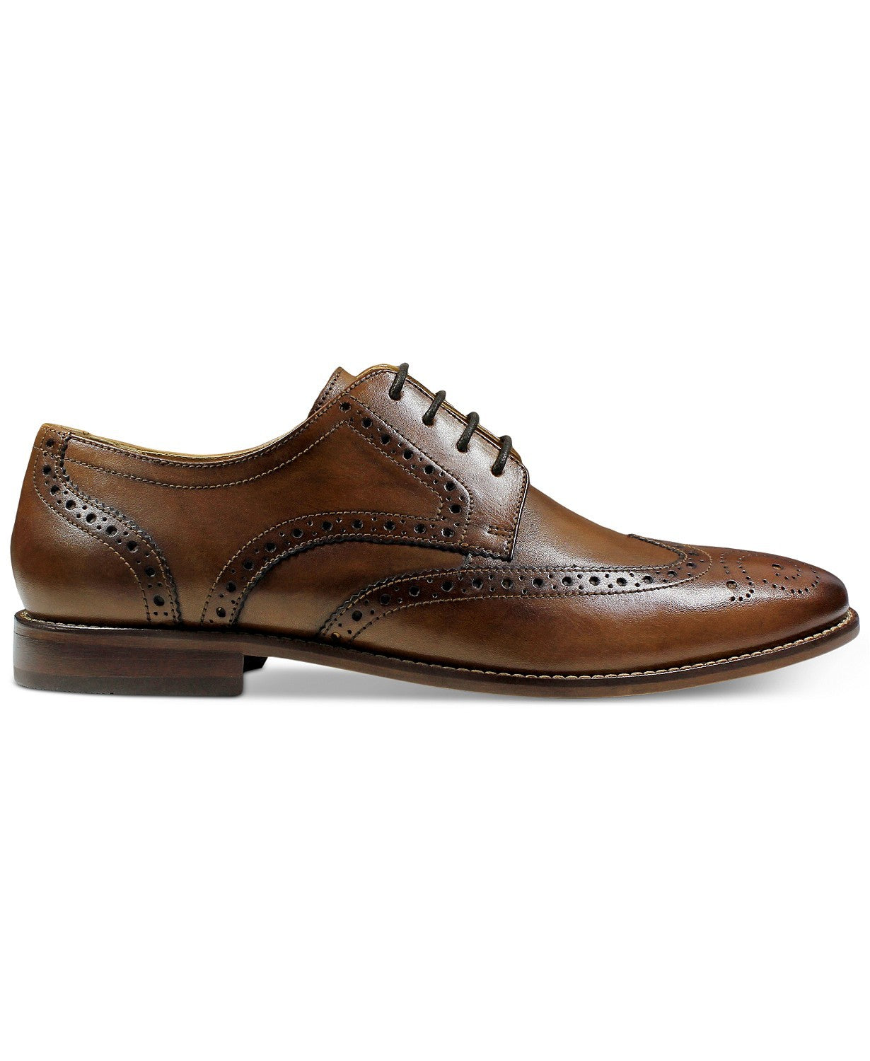 Men Brown Burnished Brogue Toe Wing Tip Lace Up Oxford Real Leather Shoe