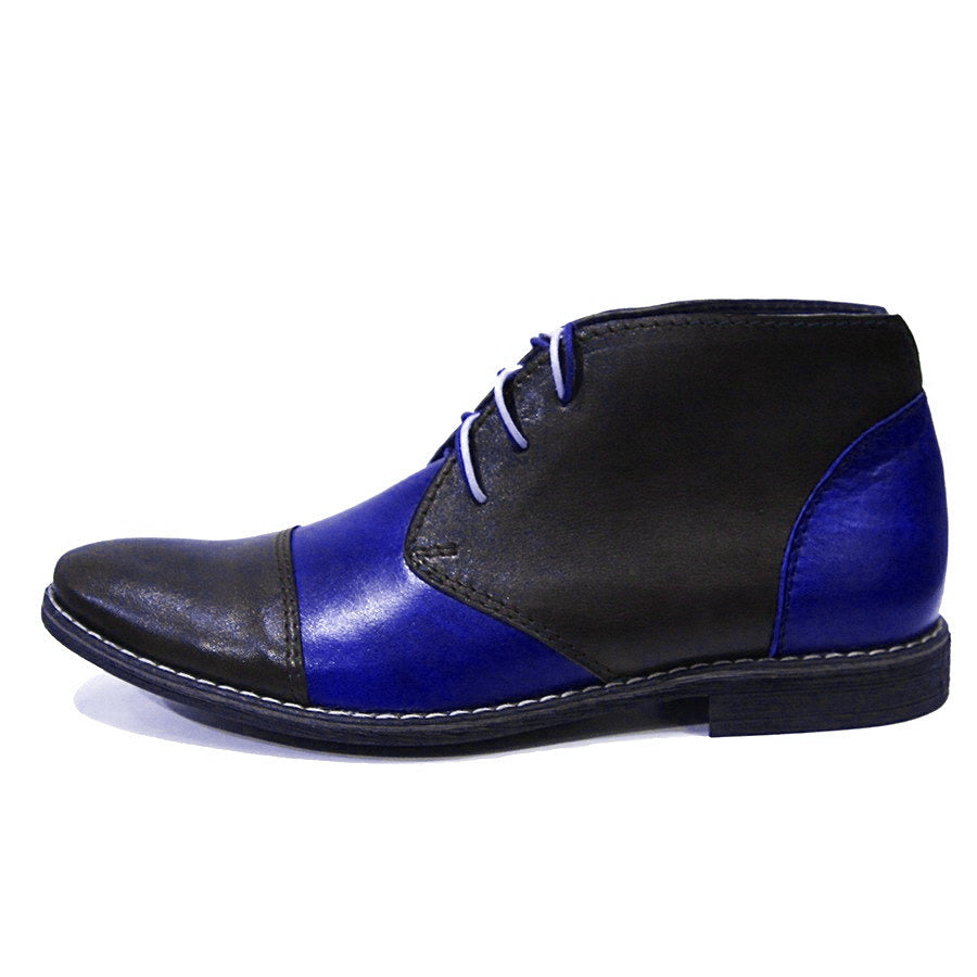 Lace Up Rounded Cap Toe Blue Black Chukka Superior Leather Party Wear Men Boots