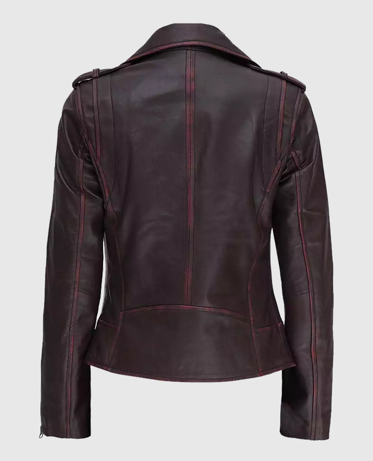 Women's Brown Asymmetrical Leather Motorcycle Jacket