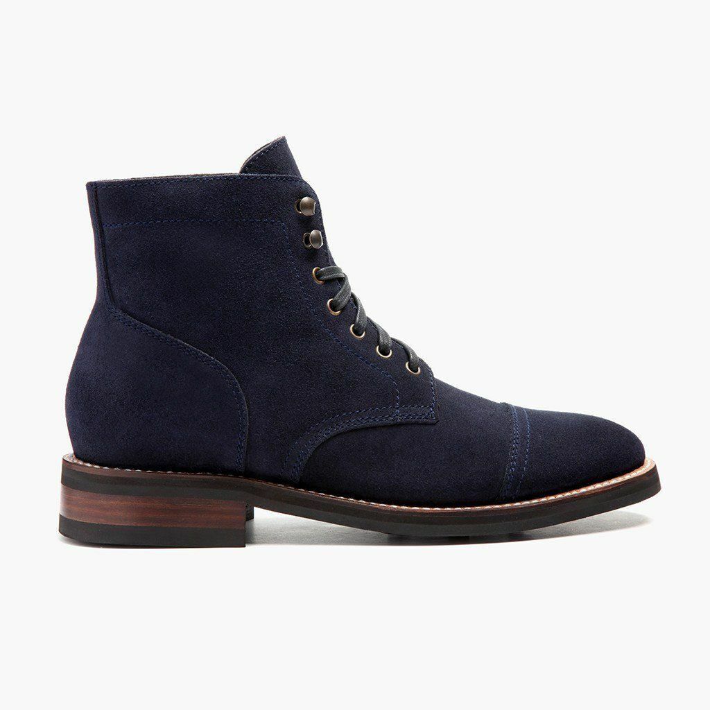 Handmade Men Navy Blue Suede Leather Ankle High Boots, Fashion Lace Up Shoes