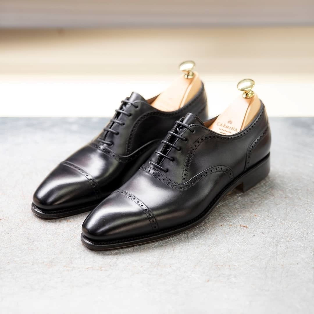 Black Handmade Leather Toe cap Lace up Dress Leather Shoes Men Oxfords