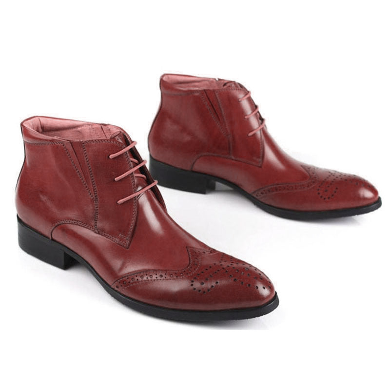 Wing Tip Maroon Chukka Magnificiant Leather Party Wear Lace Up Men Boots