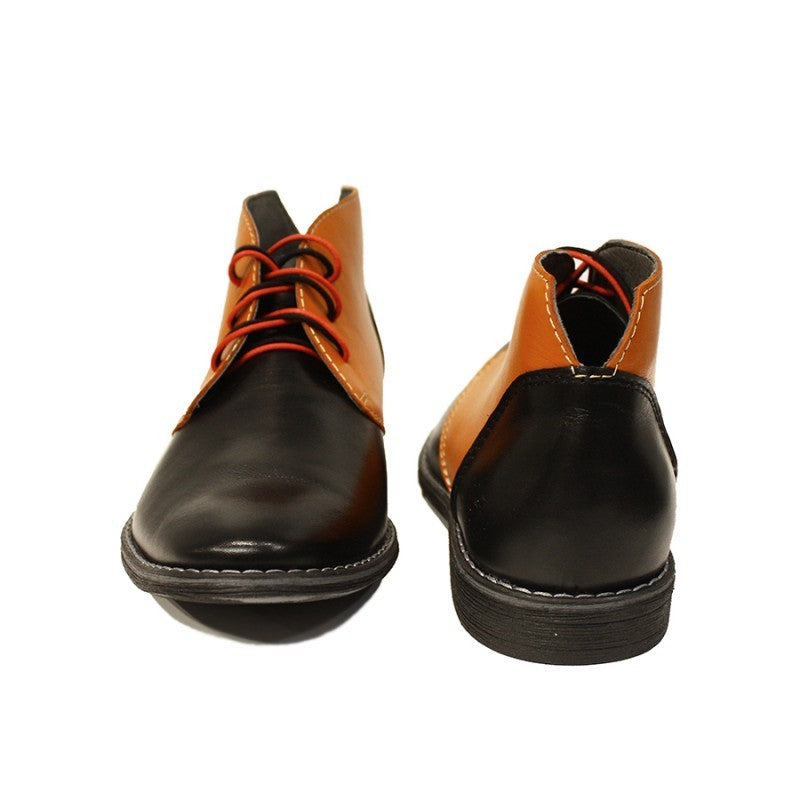 Handcrafted Black Orange Lace Up Genuine Leather Chukka Party Wear Men Boots