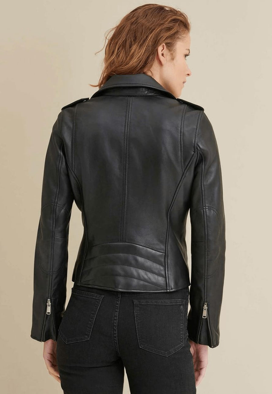 Premium Women's Black Sheepskin Leather Biker Jacket