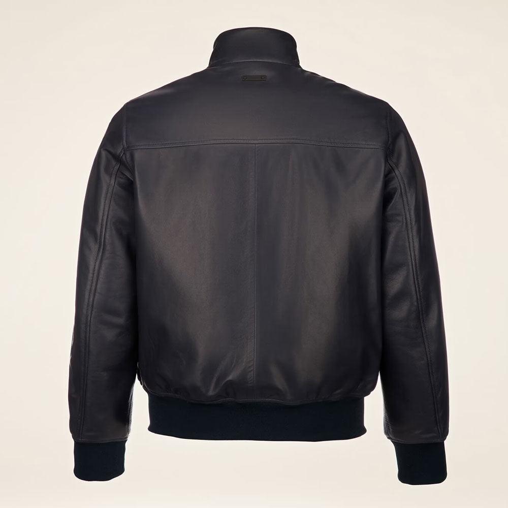 Sleek Black Leather Bomber Jacket for Men