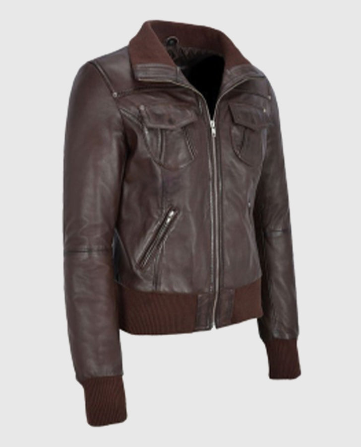 Women's Aviator Brown Bomber Leather Jacket