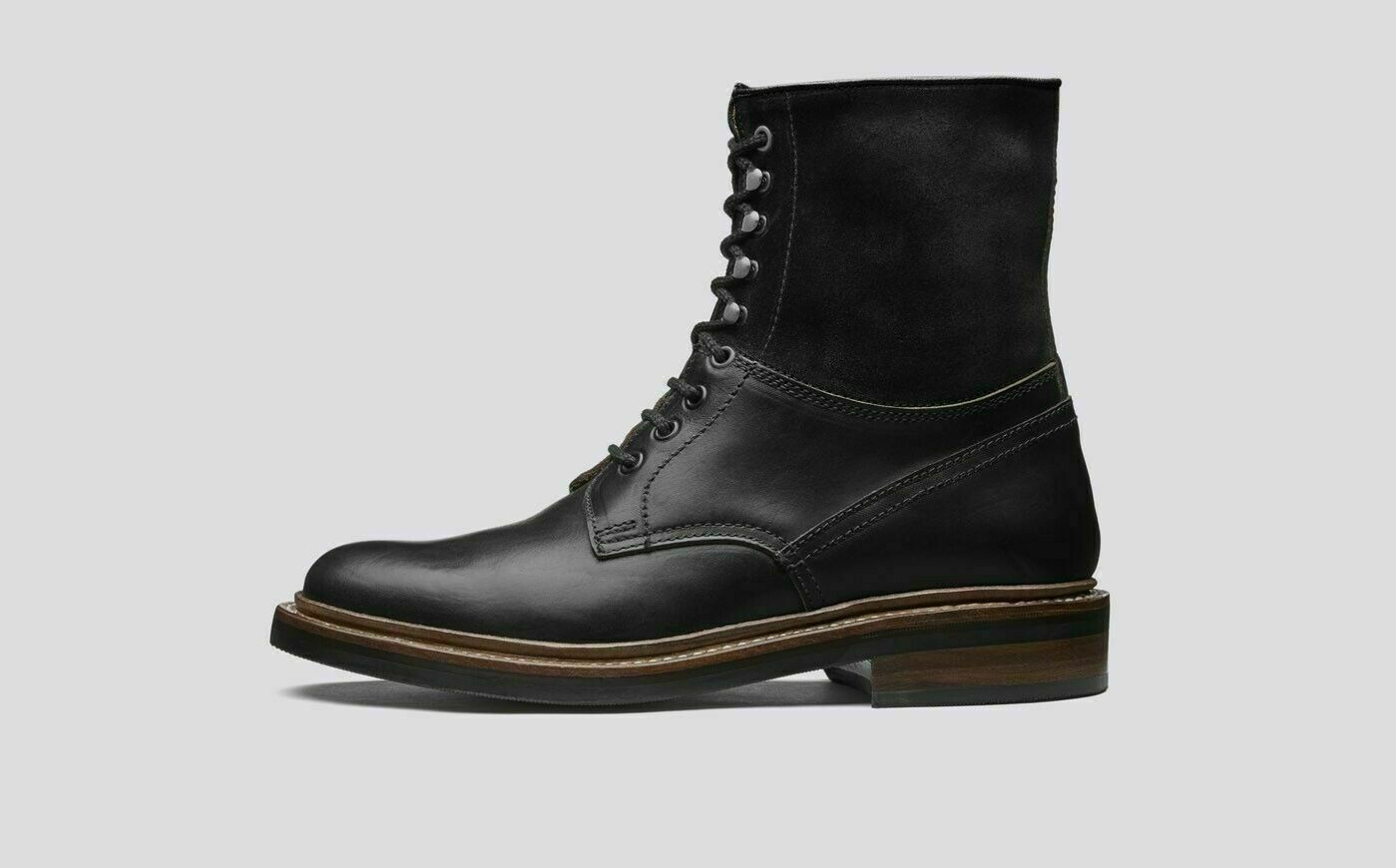 Handmade Men's Two Tone Black Suede & Leather Ankle High Leather Boots For Men