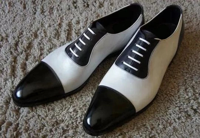 Black & White Leather Formal Spectator Oxford Lace Up Dress Shoes For Mens