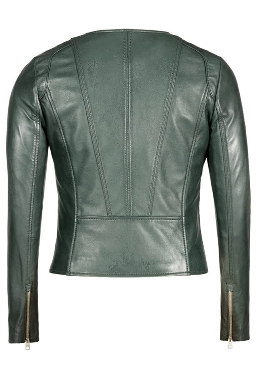 Women's Green Sheepskin Leather Biker Jacket