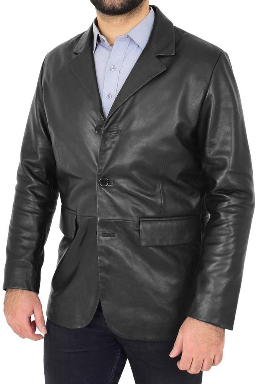 Men's Classic Black Leather Blazer