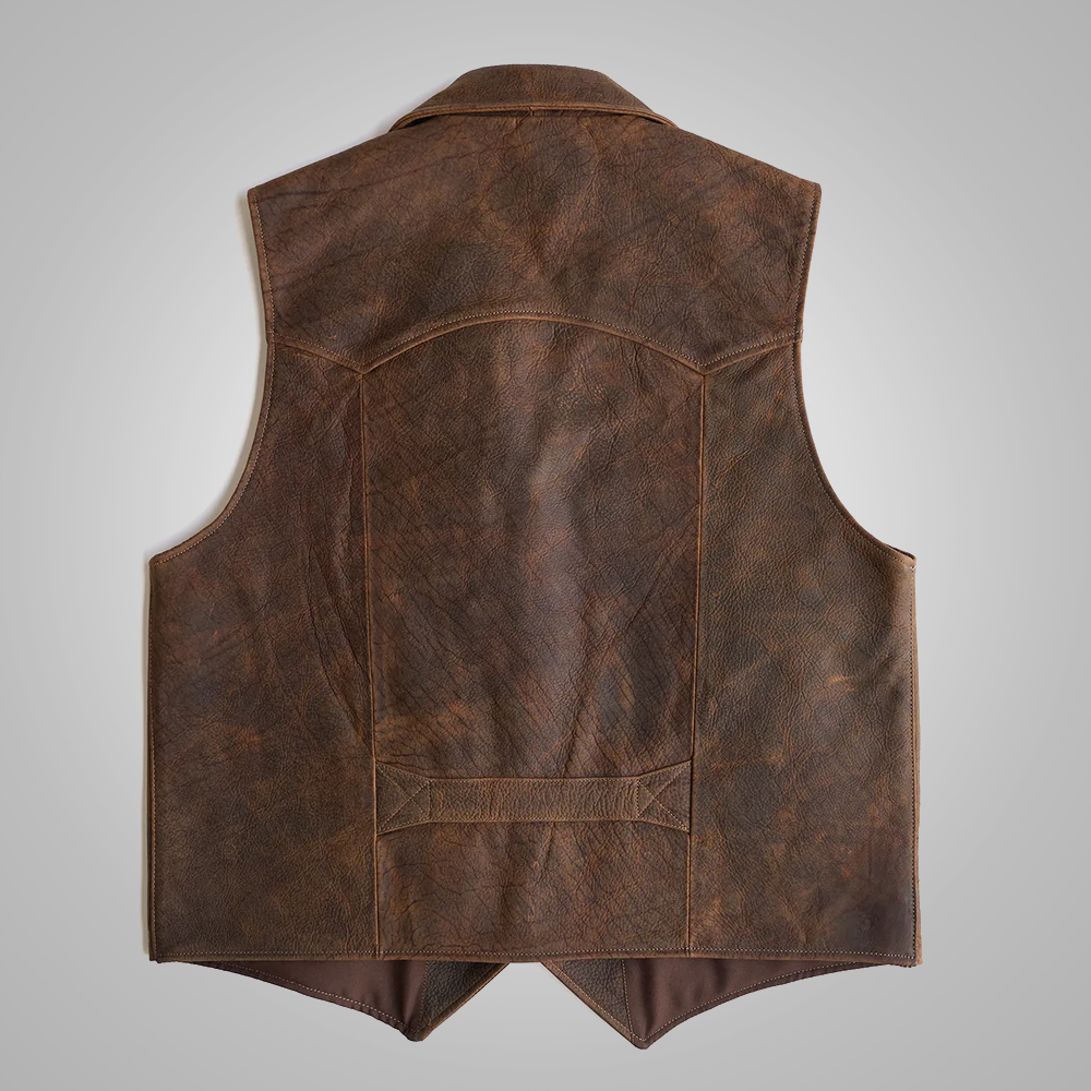 Brown Mens Sheepskin Leather Cowboy Vest