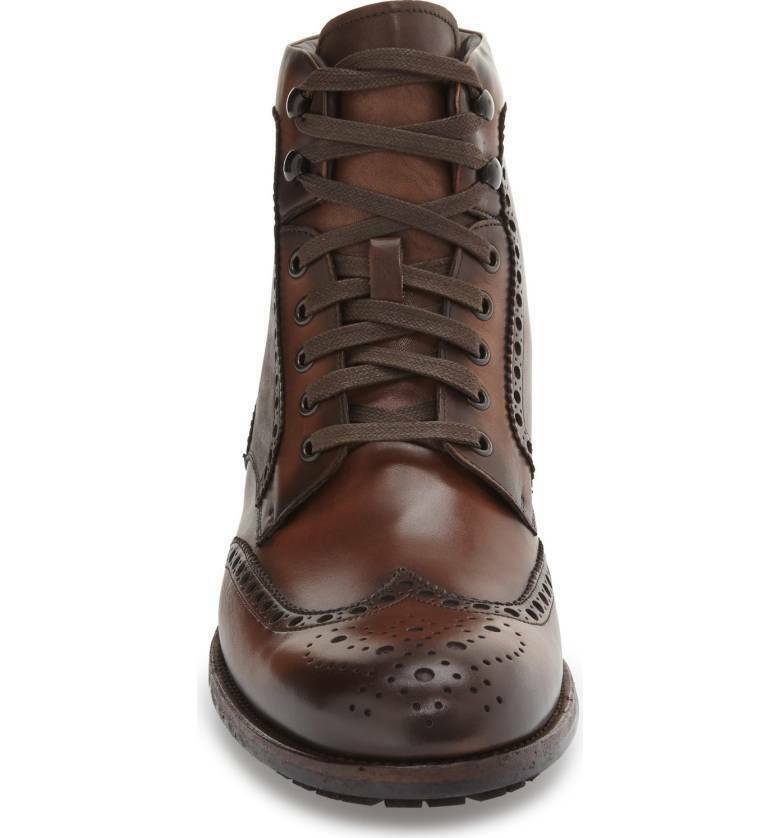 Handmade Men Wing Tip Brogue Lace Up Boot, Men Brown Ankle Leather Boots