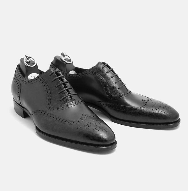 Handmade Men Black Formal Wingtip Shoes, Spectator Black Dress Shoes