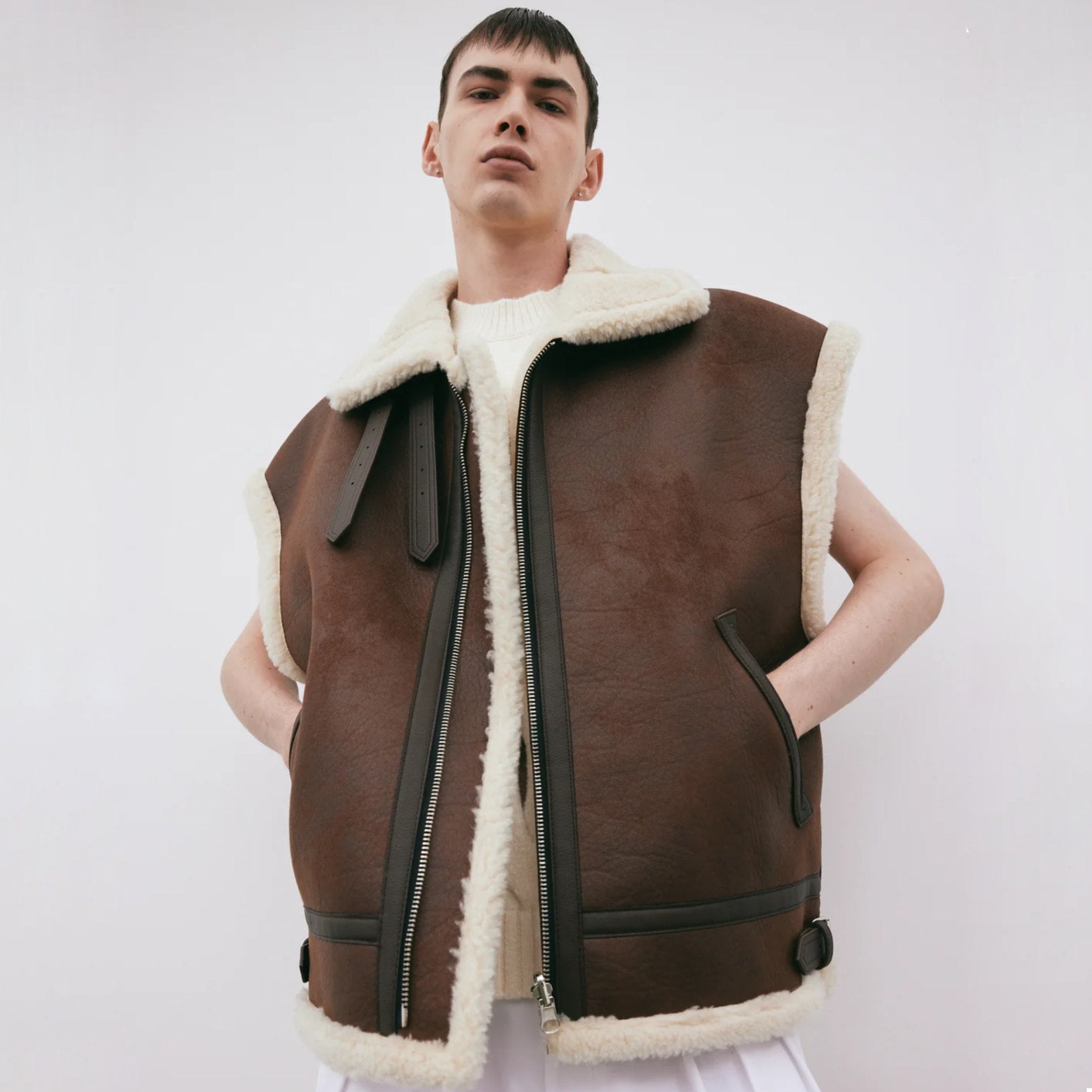 Reversible Brown Shearling Vest