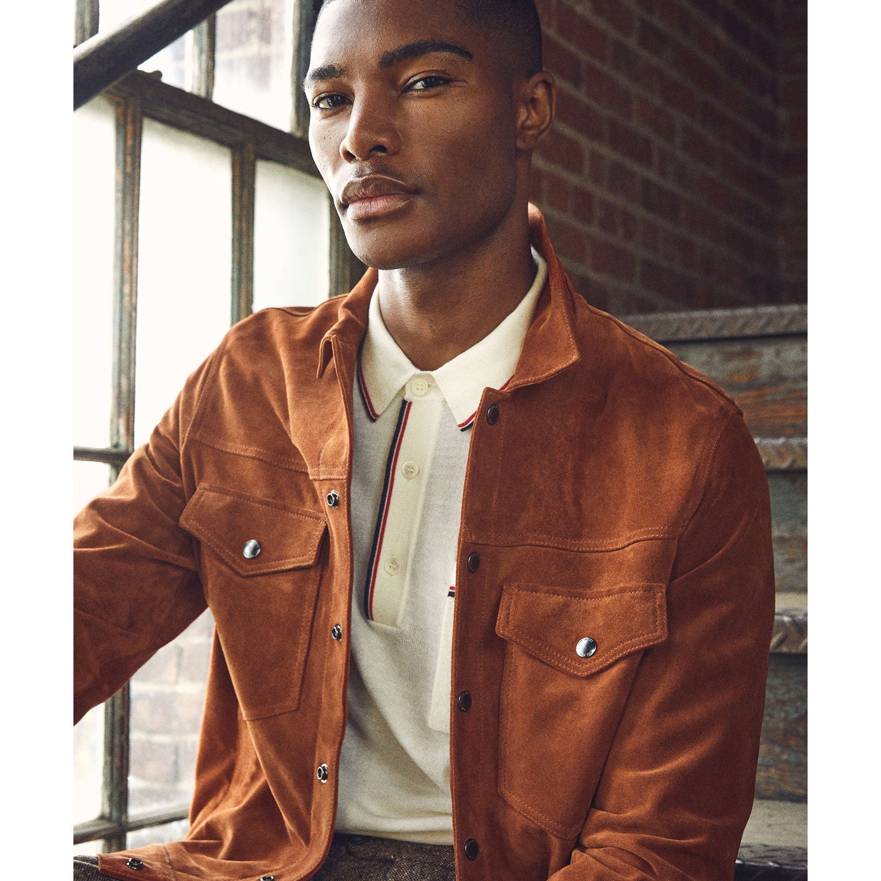 Men’s Burnt Orange Suede Leather Biker Jacket