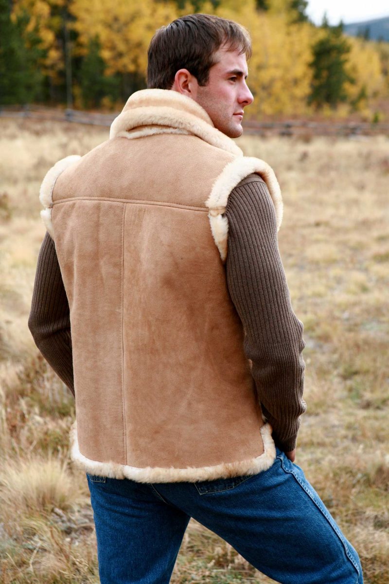 Men’s Sheepskin Mountaineer Vest with Collar (Finished Seams)