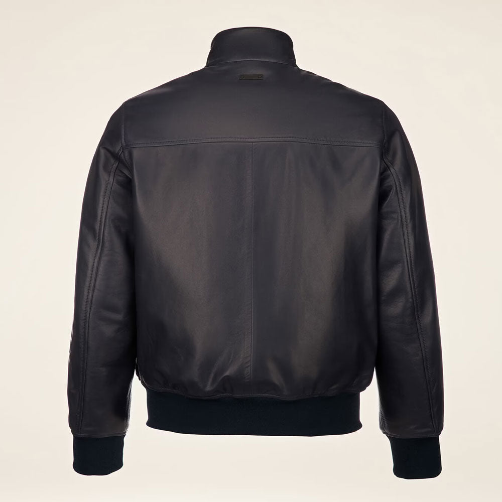 Mens Shinny Black Bomber Leather Jacket