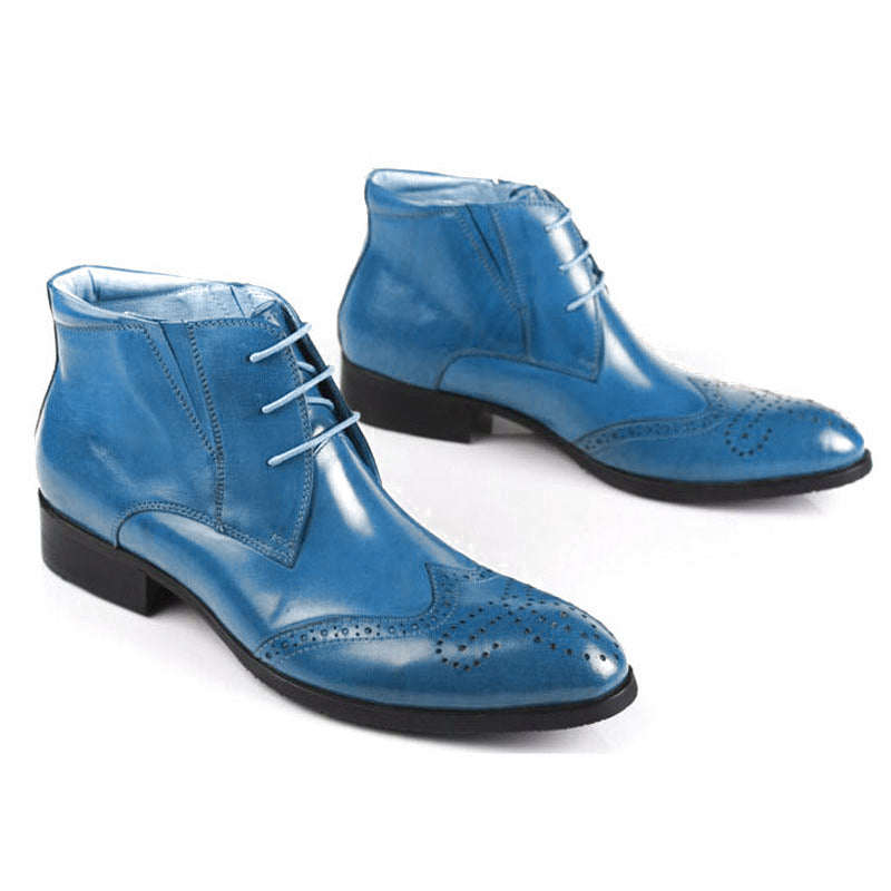 Wing Tip Blue Chukka Magnificiant Leather Party Wear Lace Up Men Boots