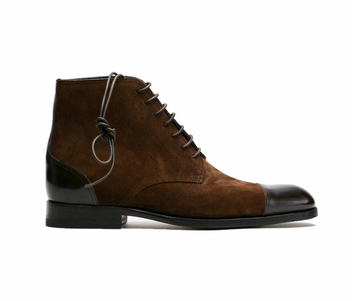 Handmade Men Brown Ankle High Chukka Boots Suede Leather Dress Formal Shoes