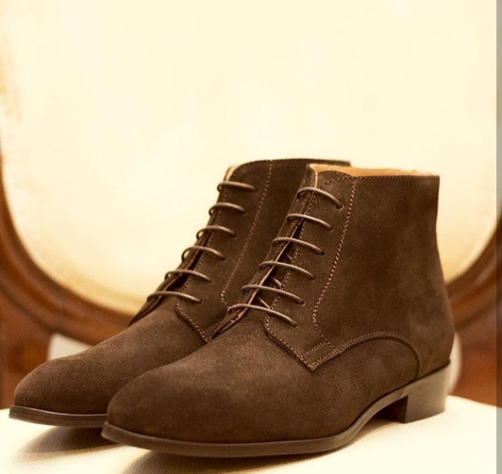 Plain Rounded Toe Brown Color Premium Suede Leather Men Party Wear Vintage Boots