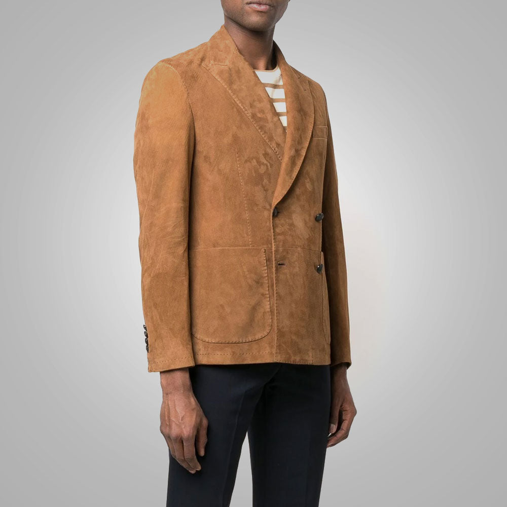 Mens Suede Double Breasted Leather Blazer