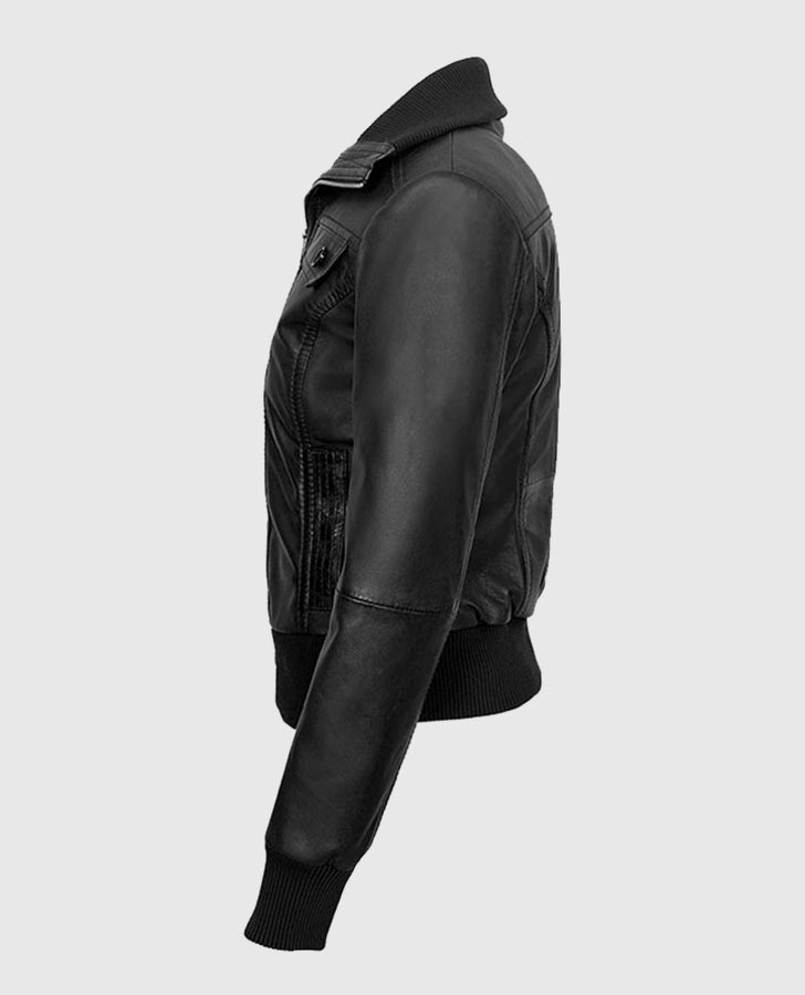 Women's Bomber Black Leather Jacket