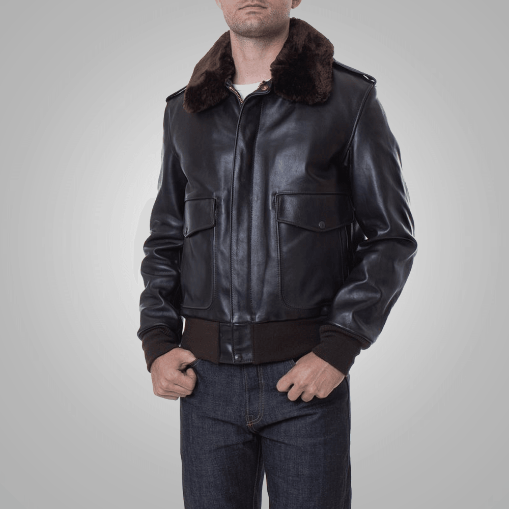 Brown Flying RAF A2 Cowhide Leather Flight Jacket For Men