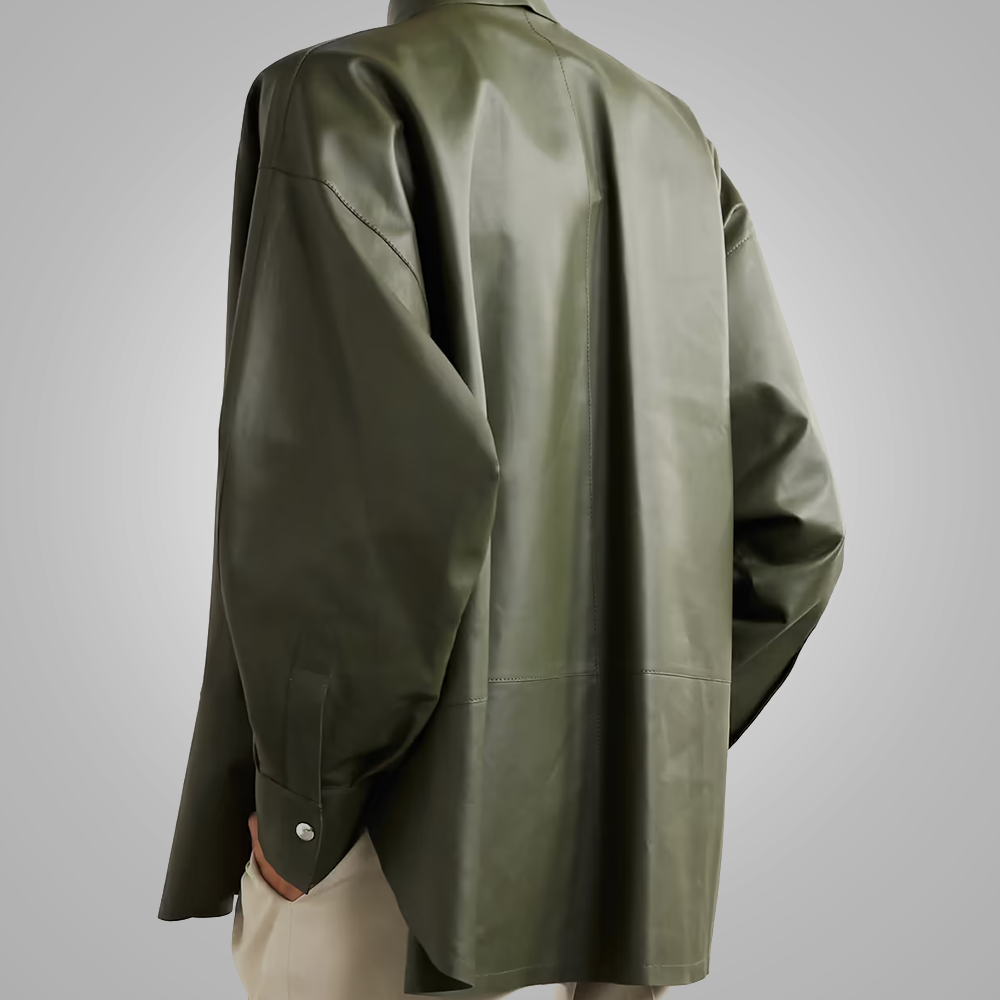 New Women's Green Soft Smart Collar Leather Shirt