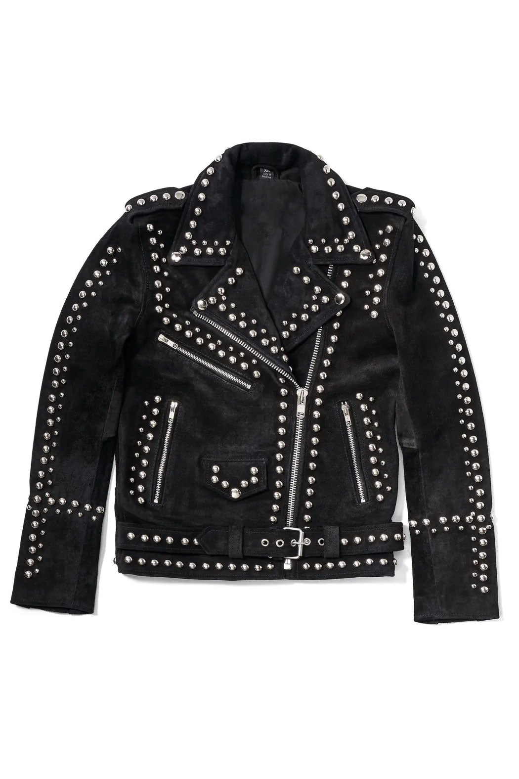 Women Style Silver Studded Black Suede Leather Jacket