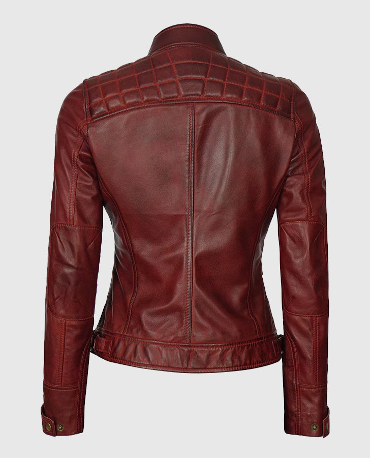 Johnson Women's Brown Quilted Cafe Racer Genuine Leather Jacket
