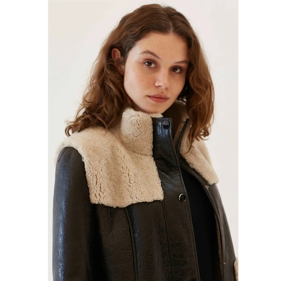 Women’s Black Leather Shearling Long Coat